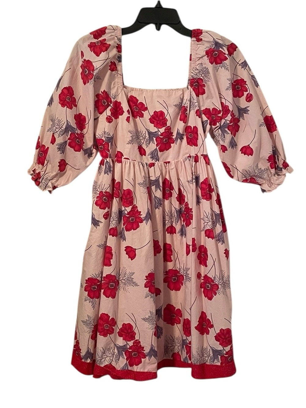 Hyacinth‎ House Women's Veronica Pink Red Floral Ruched Puff Mini Dress Size M